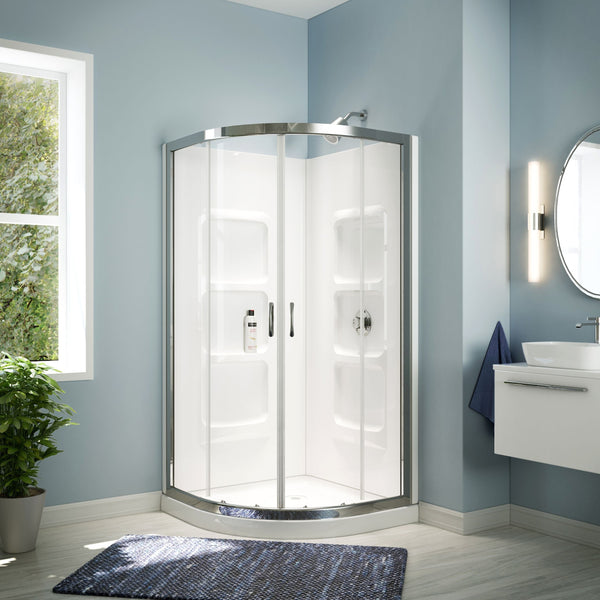 Bath Taylor Frameless Acrylic Base & Walls Shower Enclosure Kit with Sliding Door & Shelves, White H6945