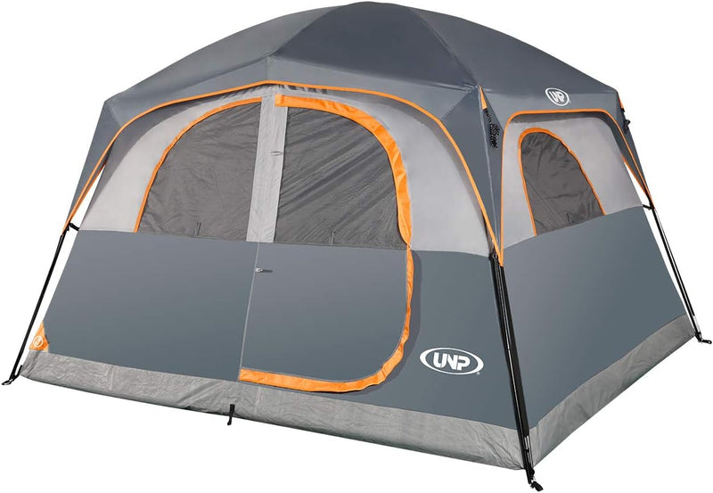 A 6-person waterproof and windproof portable family camping tent, with a double-layer structure, equipped with 1 mesh door and 5 large mesh windows - height of 10 feet × 9 feet × 78 inches (unit: inches) H7162