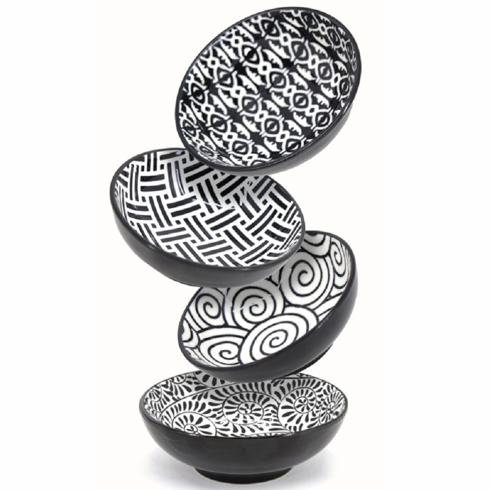 Black & White Patterned Mini Bowls Set, 8-cm, 4-pc