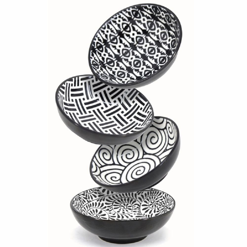 Black & White Patterned Mini Bowls Set, 8-cm, 4-pc G5863