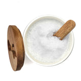 Porcelain Salt/Herb Keeper with Spoon & Acacia Lid, Dishwasher Safe