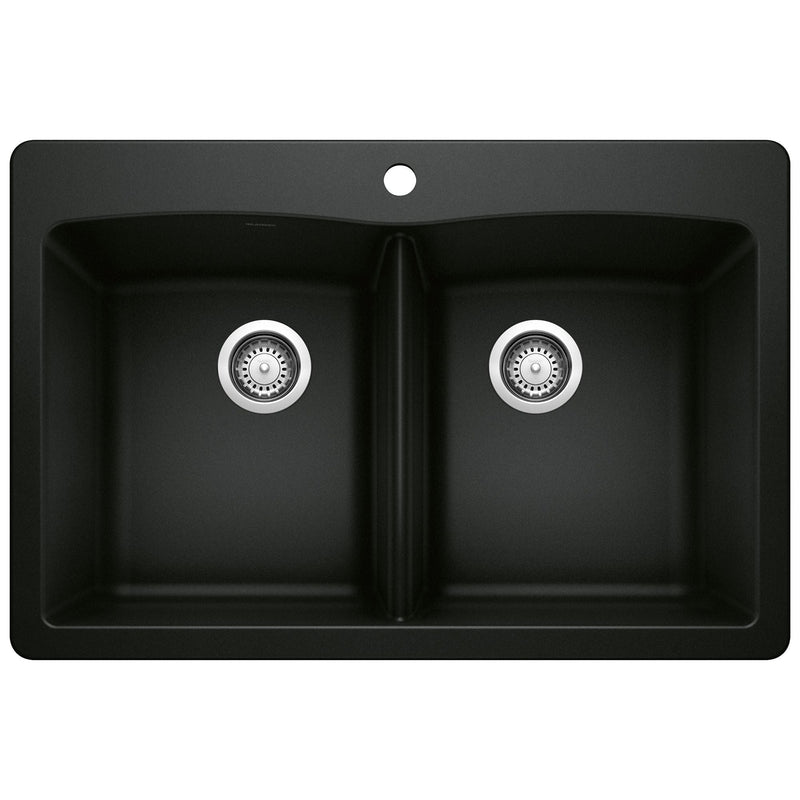 50/50 Double Bowl Dual Mount Kitchen Sink, Black, 33-in C5411