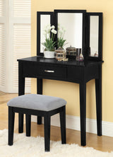 Lynn 1-Drawer Black Dressing Table Makeup Vanity Set with Stool and Mirror