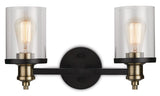 Calliet 2-Light Vanity Light, Matte Black/Brass