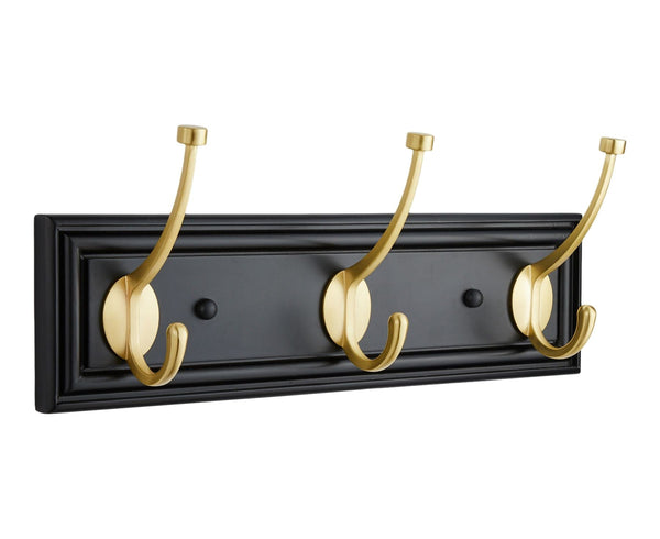 Galena Stainless Steel 3-Hook Rail, Black/Brass, 16-in Y3349