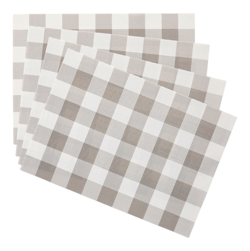 Gingham Plaid Checkered Rectangle Placemat, Silver/Ivory, 13-in x 18-in, 4-pk D3894