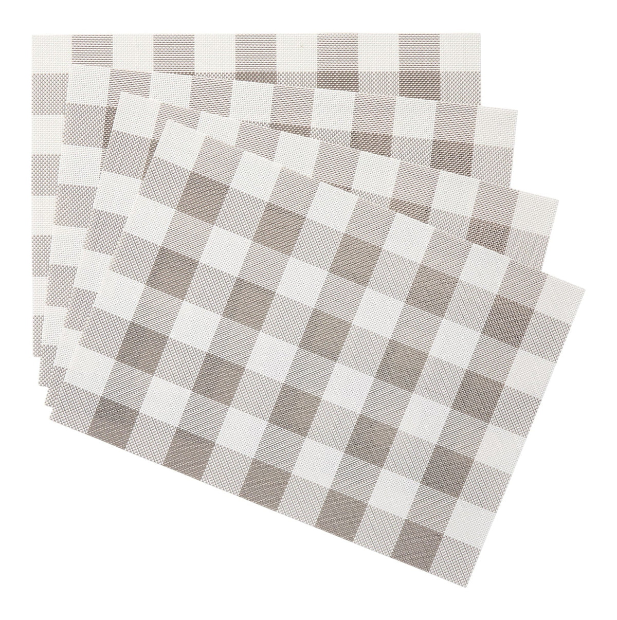 Gingham Plaid Checkered Rectangle Placemat, Silver/Ivory, 13-in x 18-in, 4-pk