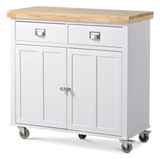 Mayfield Wood Top Kitchen Utility Storage Cart/Island With Locking Wheels, White