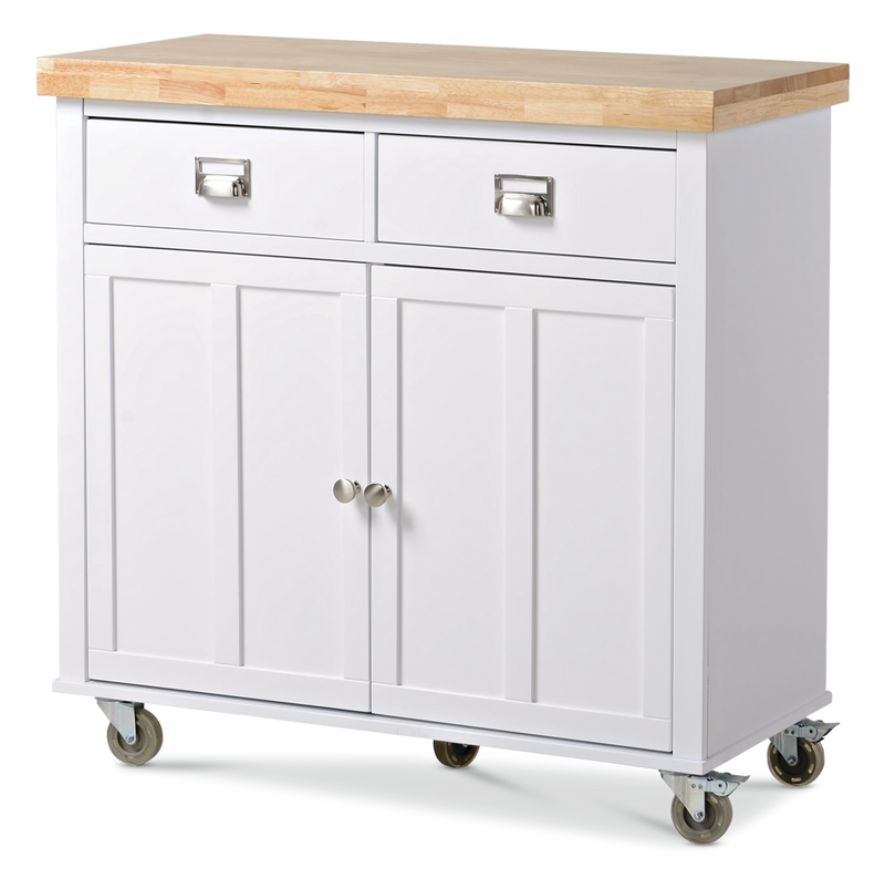 Mayfield Wood Top Kitchen Utility Storage Cart/Island With Locking Wheels, White G5956
