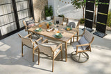 Sauble Sling Outdoor Patio Dining Set with Swivel Chairs and Umbrella Hole, Tan, 7-pc