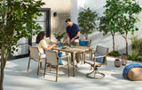Sauble Sling Outdoor Patio Dining Set with Swivel Chairs and Umbrella Hole, Tan, 7-pc