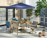 Sauble Sling Outdoor Patio Dining Set with Swivel Chairs and Umbrella Hole, Tan, 7-pc