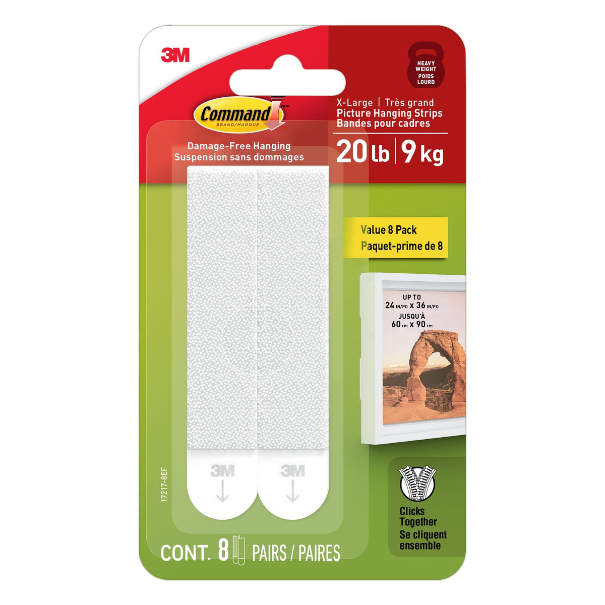 20-lb White Picture Hanging Strips Value Pack, 17217-8EF | 8 Pairs, X-Large Strips