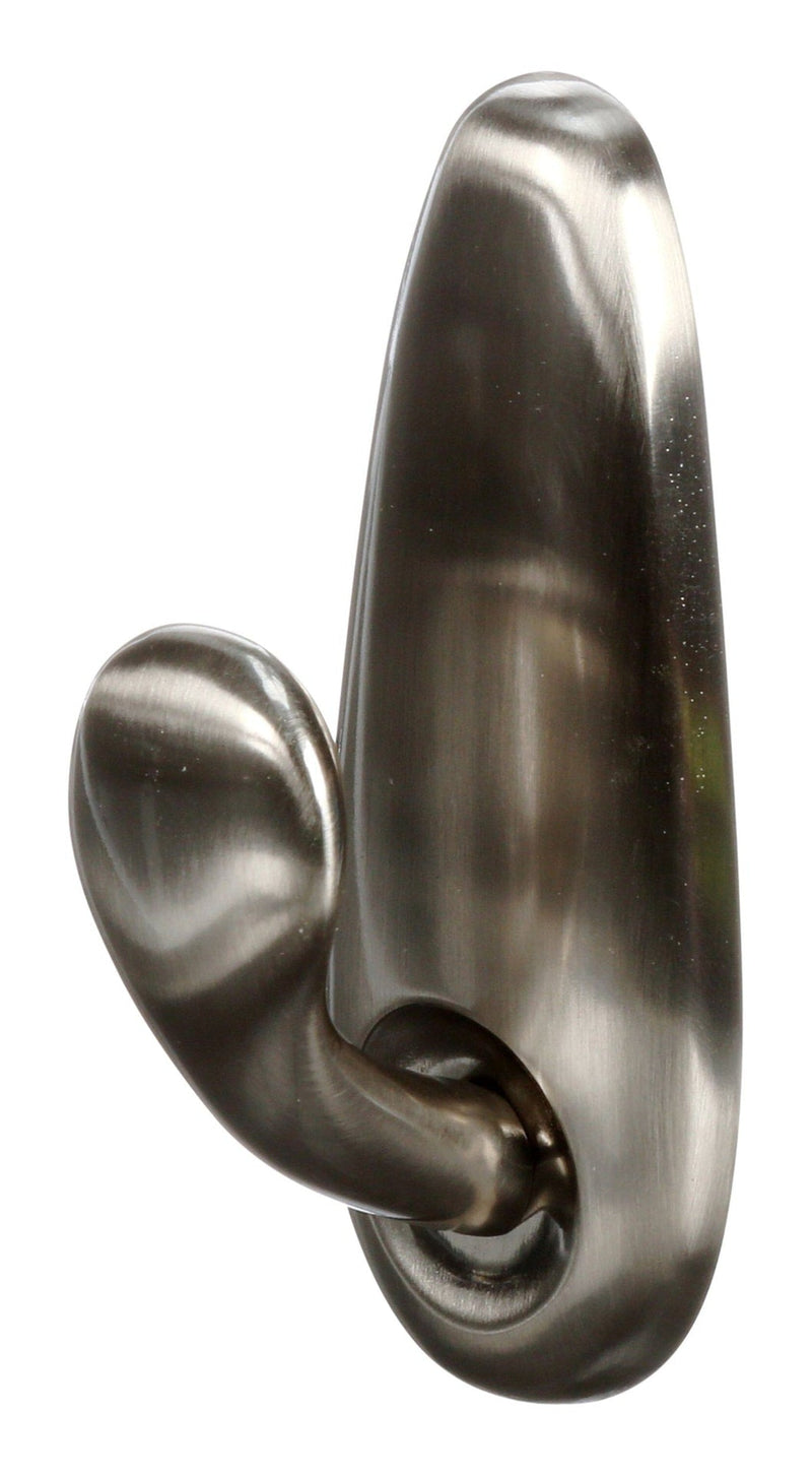 Large Decorative Metallic Hook with Adhesive Strips, Brushed Nickel, 5-lbs, 1 Strip per Pack S9210