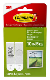 Medium Adhesive Picture Hanging Strips, White, 9-lbs, 3 Strips per Pack