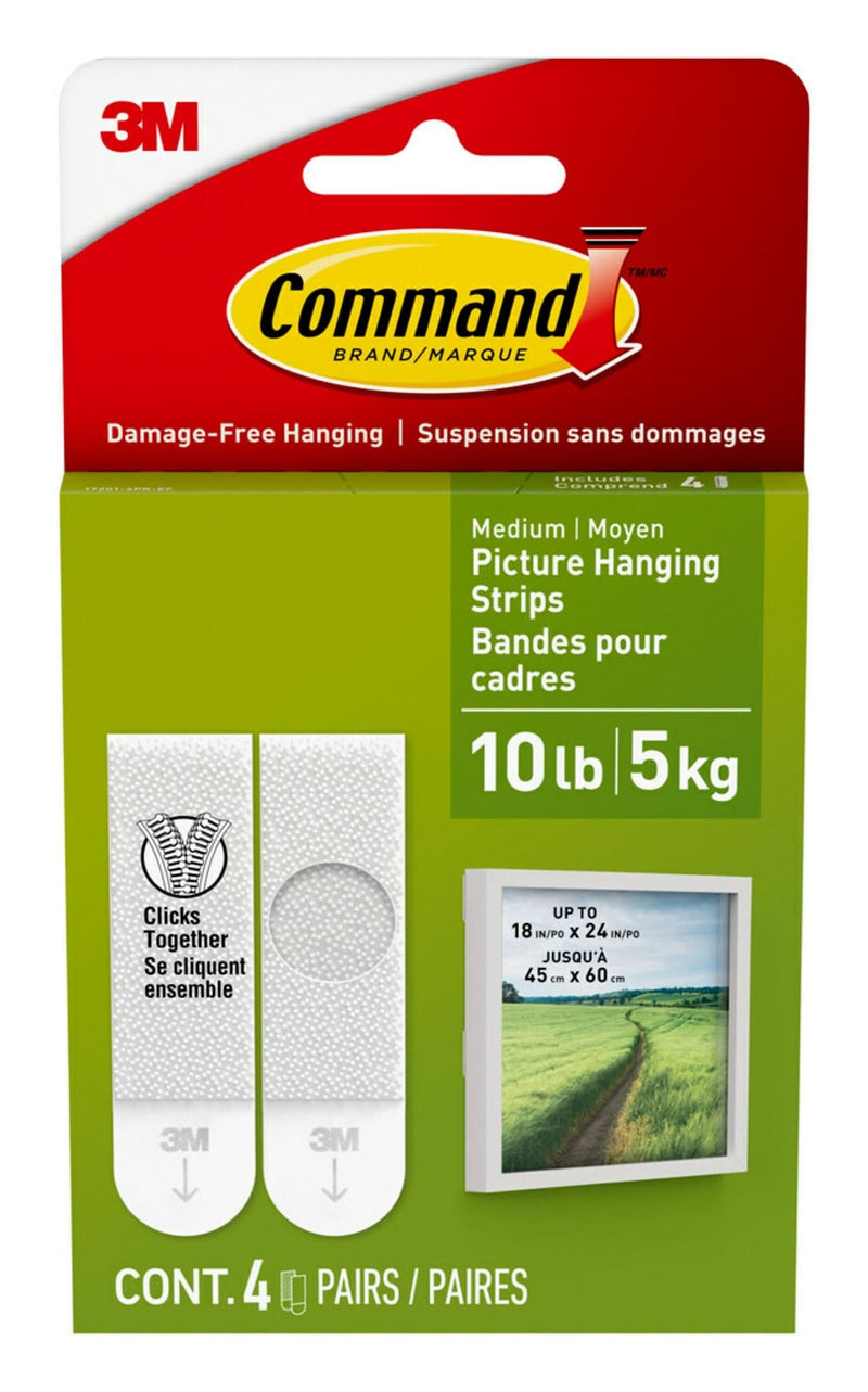 Medium Adhesive Picture Hanging Strips, White, 9-lbs, 3 Strips per Pack D2395