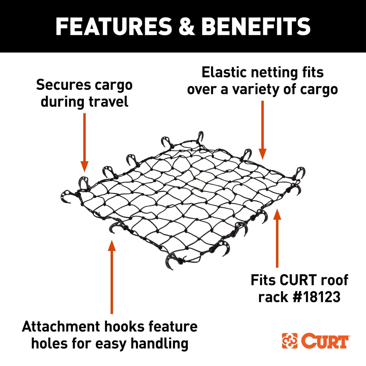 18218 Elastic Cargo Net with Hooks for Roof Basket, 44 x 36-in