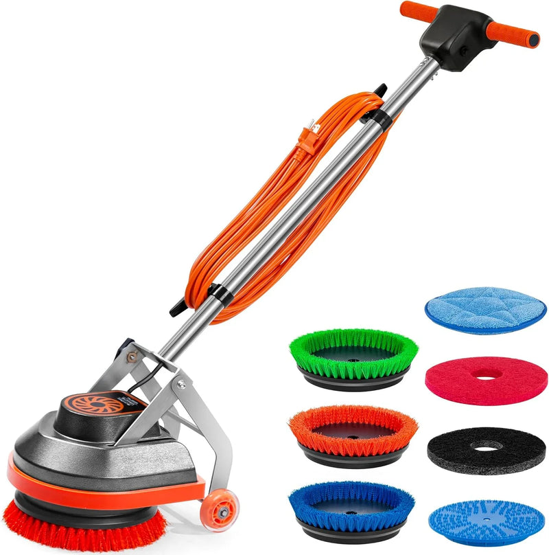 Commercial Floor Scrubber Machine with Brushes and Pads, Heavy Duty Floor Buffer Polisher and Cleaner- Deep Cleaning Tile and Grout, Hardwood Floors and Carpets without Getting on Hands and Knees R7639