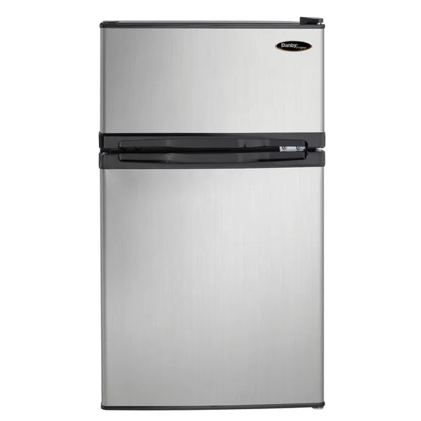 Designer 3.1 cu. ft. Dual Door Compact Fridge with Freezer in Stainless-steel Look H3363