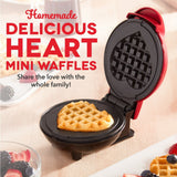 Heart Compact Mini, Non-Stick Waffle Maker, Red