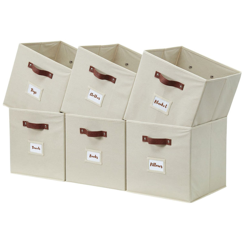 Collapsible Storage Cube with Label, 11-in, 6-pk, Beige O3617