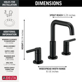 Two Handle Widespread Bathroom Faucet, Matte Black