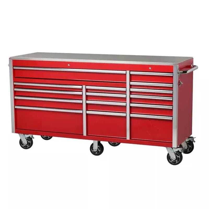 Heavy-Duty 72 in. W x 24 in. D 15-Drawer Tool Chest Mobile Workbench with Stainless Steel Top and Dual Locks in Red X9945