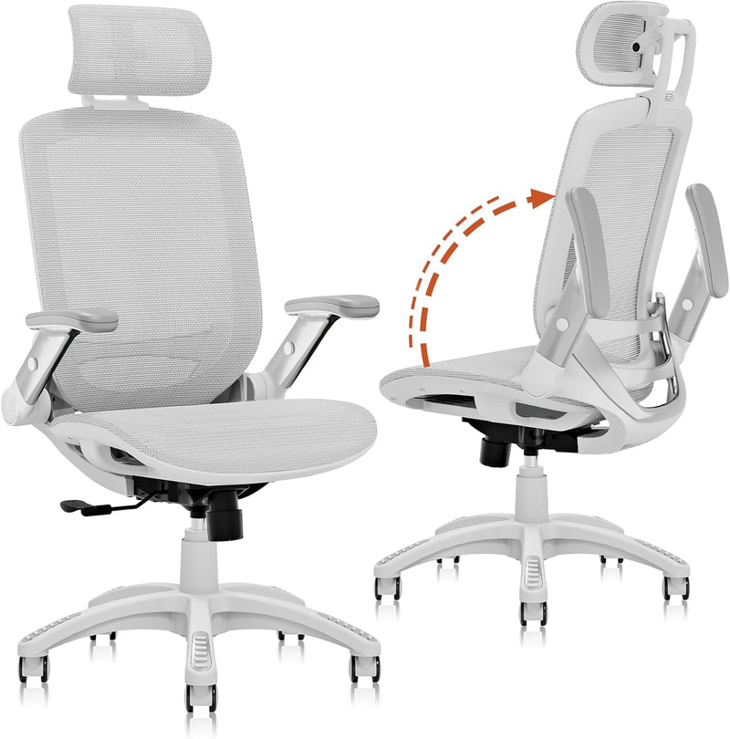 Ergonomic Office Chair, High Back Home Desk Chair with Headrest, Flip-Up Arms, 90-120° Tilt Lock and Wide Cushion, Big and Tall Mesh Chairs for Man Woman, Black Task Chair F5335