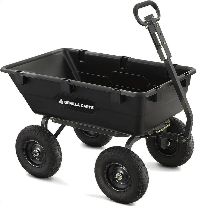 Heavy Duty Poly Utility Dump Wagon Garden Cart w/Pneumatic Tires, 6 Cu Ft - 1200 lb Capacity Outdoor Wheelbarrow for Yard, Landscaping & Gardening, Lawn Tractor or ATV Towable- Carts L346