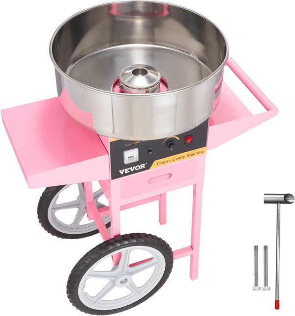 Electric Cotton Candy Machine with Cart, 1000W Commercial Floss Maker with Stainless Steel Bowl, Sugar Scoop and Drawer, Perfect for Home, Kids Birthday, Family Party, Pink S3599