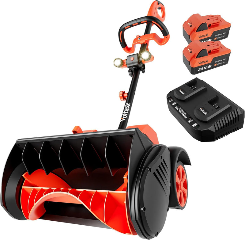 Cordless Snow Shovel with Wheels, 48V | 16-Inch | 4-Ah Brushless Cordless Snow Blower, Battery Snow Blower with Directional Plate & LED Lights (2 * 24V Battery & Dual Quick Charger Included) G8400