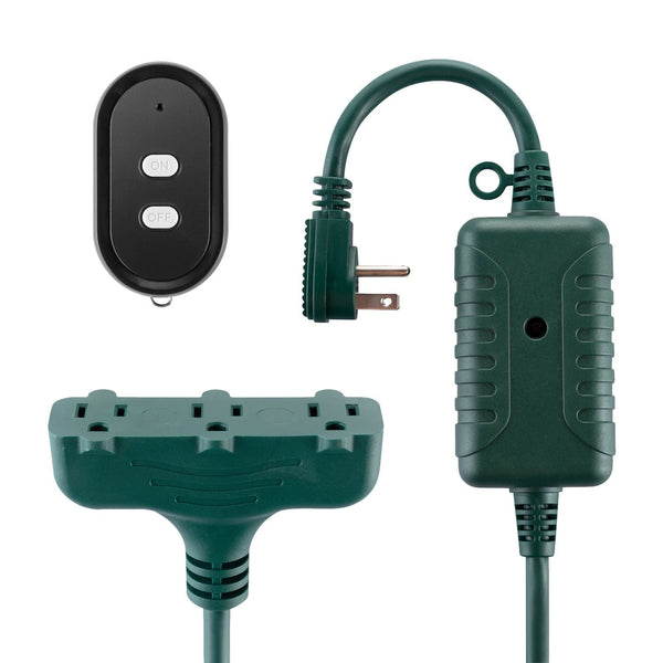 Electric 50-ft 14/3 Outdoor Power Cord with Wireless Remote & 3 Grounded Outlets, Green D9668