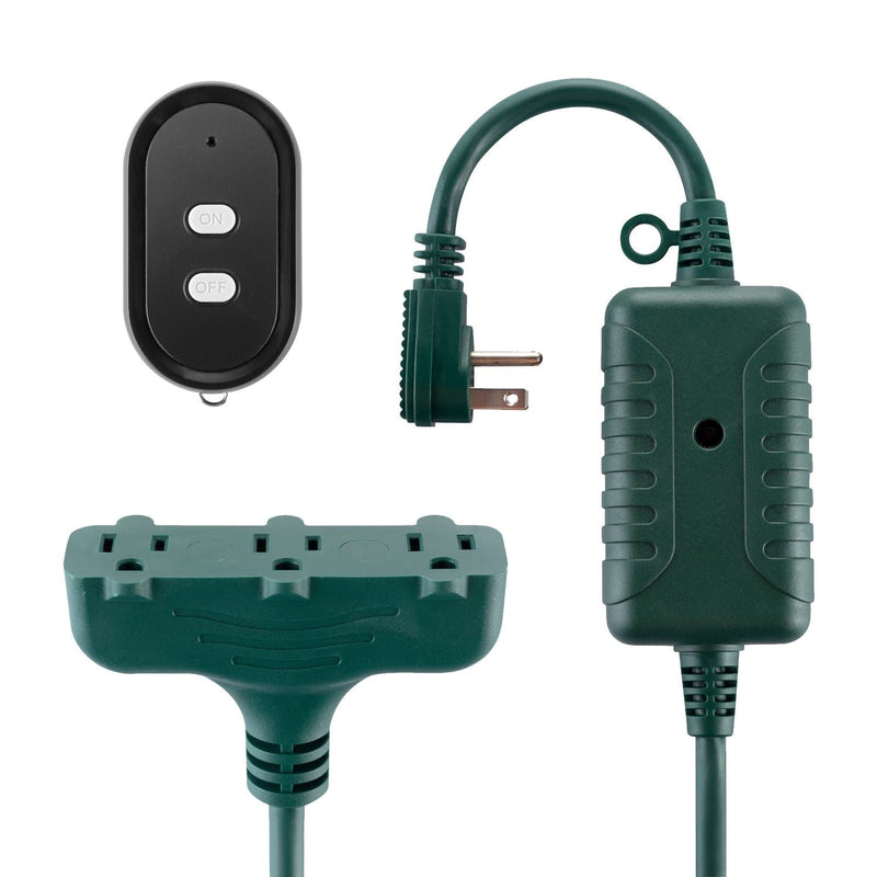 Electric 50-ft 14/3 Outdoor Power Cord with Wireless Remote & 3 Grounded Outlets, Green D9668
