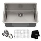 Standard PRO Undermount Stainless Steel Single Bowl Kitchen Sink, 26x18x10-in