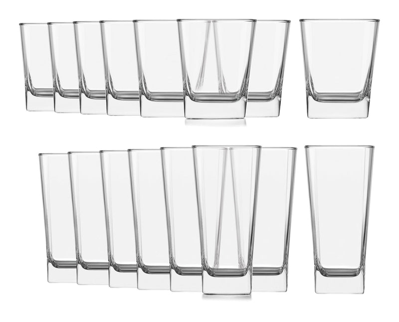 Bristol 16pc Glassware Set, Dishwasher Safe, 8pc x 12.2-oz and 8pc x 14.4-oz T6593