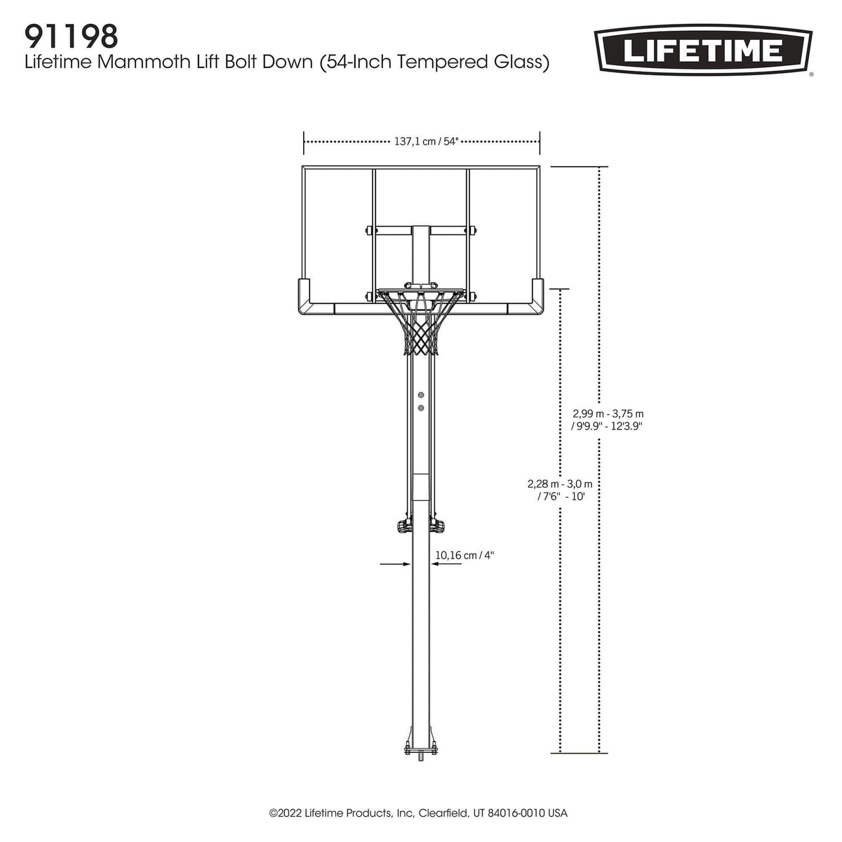 Portable Adjustable In-Ground Mammoth Bolt Down Outdoor Basketball Hoop, 54-in