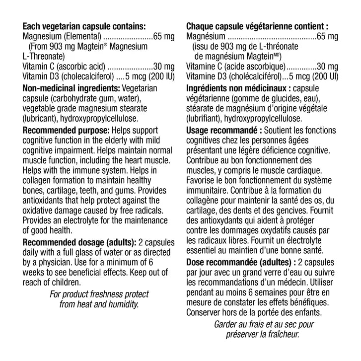 Magtein Magnesium L-Threonate 100 Vcaps