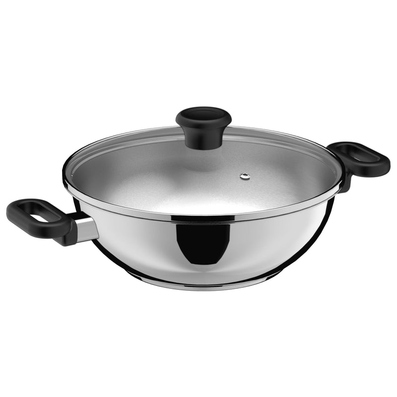 3.4qt Stainless Steel Karahi with lid 26cm 10.25in I5276