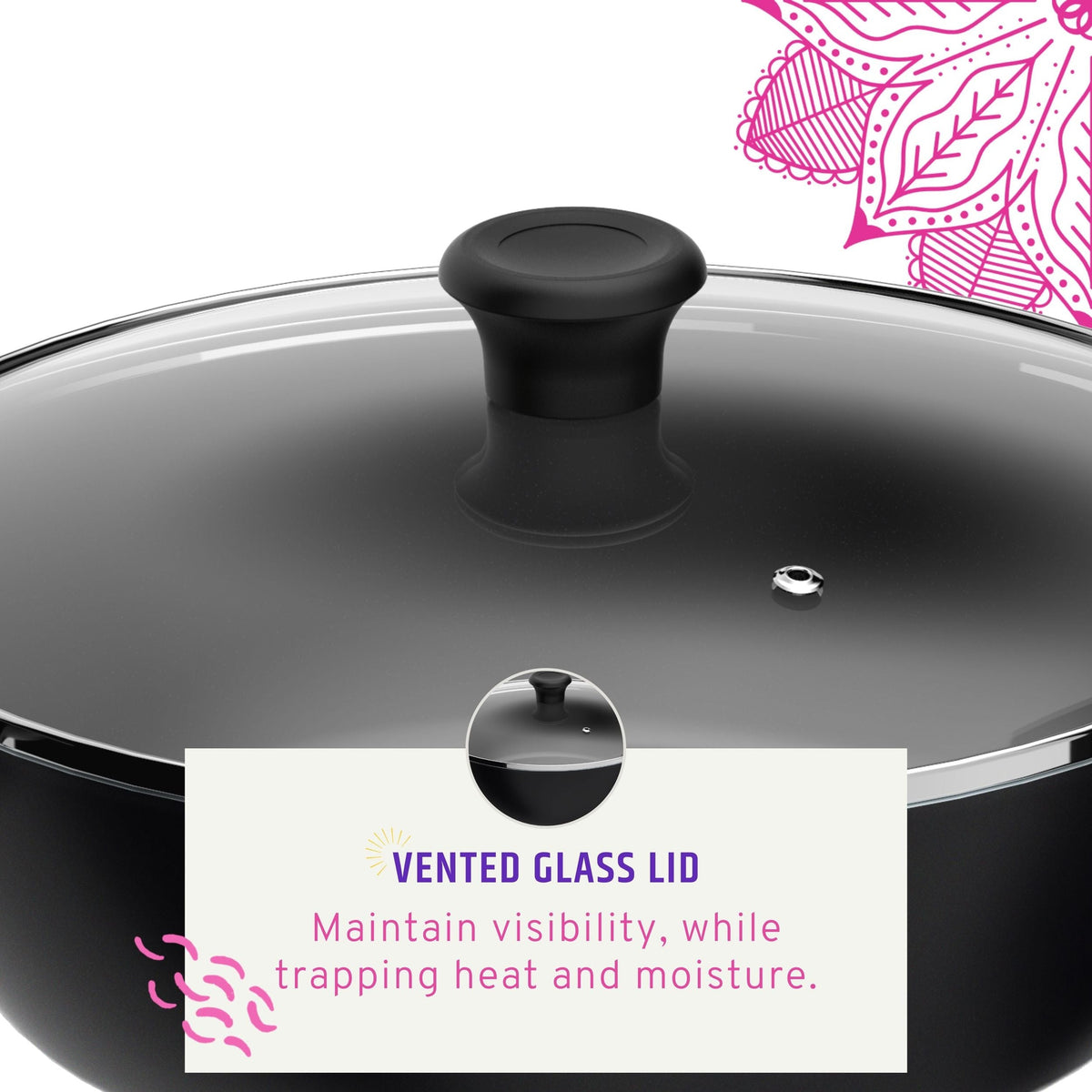 5.6qt Non-Stick Karahi with lid 30cm 12in