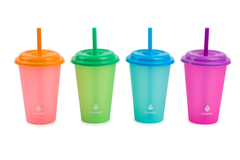 Plastic Colour Changing Cups with Straws & Lids, 12-oz, 4-pk, Assorted Colours T6471