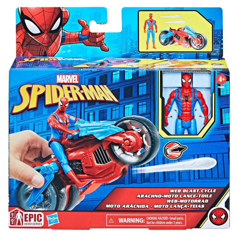 Web Blast Cycle Toy Set with 4-in Poseable Action Figure and 2 Web Projectiles E9679