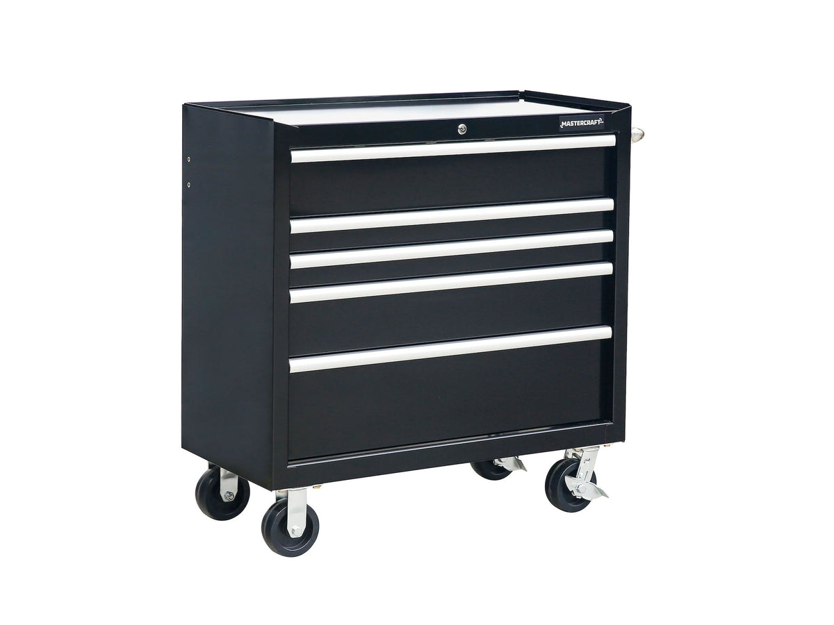 5-Drawer Powder-Coated Steel Tool Cabinet, Black, 36-in