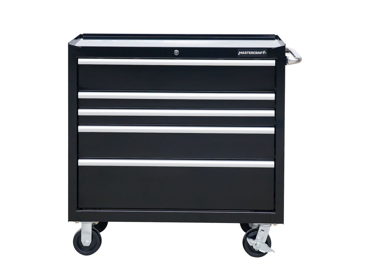 5-Drawer Powder-Coated Steel Tool Cabinet, Black, 36-in