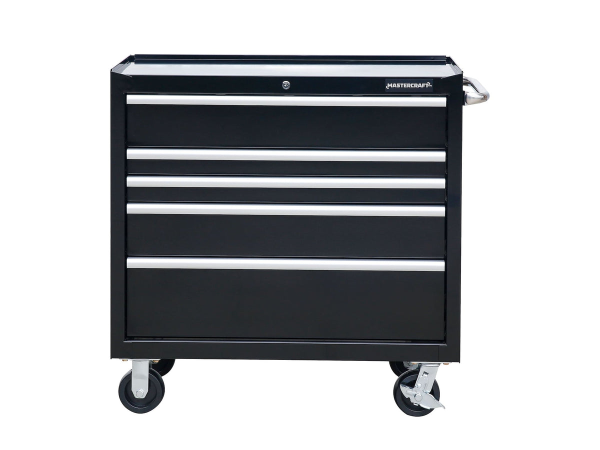 5-Drawer Powder-Coated Steel Tool Cabinet, Black, 36-in