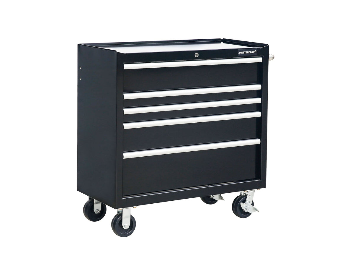 5-Drawer Powder-Coated Steel Tool Cabinet, Black, 36-in
