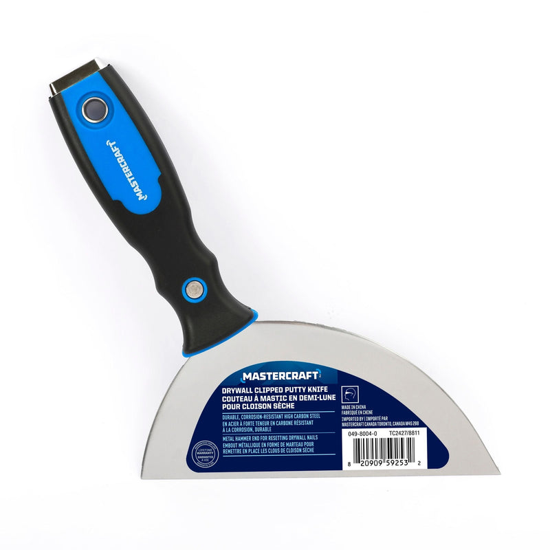 Clipped Joint Carbon Steel Drywall Knife with Soft Grip & Hammer End, 6-in C5346