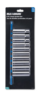 1/2-in Drive 6 Pt. Deep Socket Set, Metric, Nickel-Chrome Plating, 10-pc