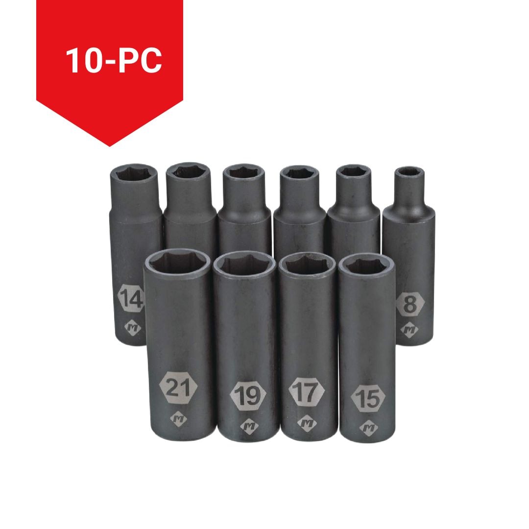 1/2-in Drive Deep Impact Socket Set, Metric, 10-pc