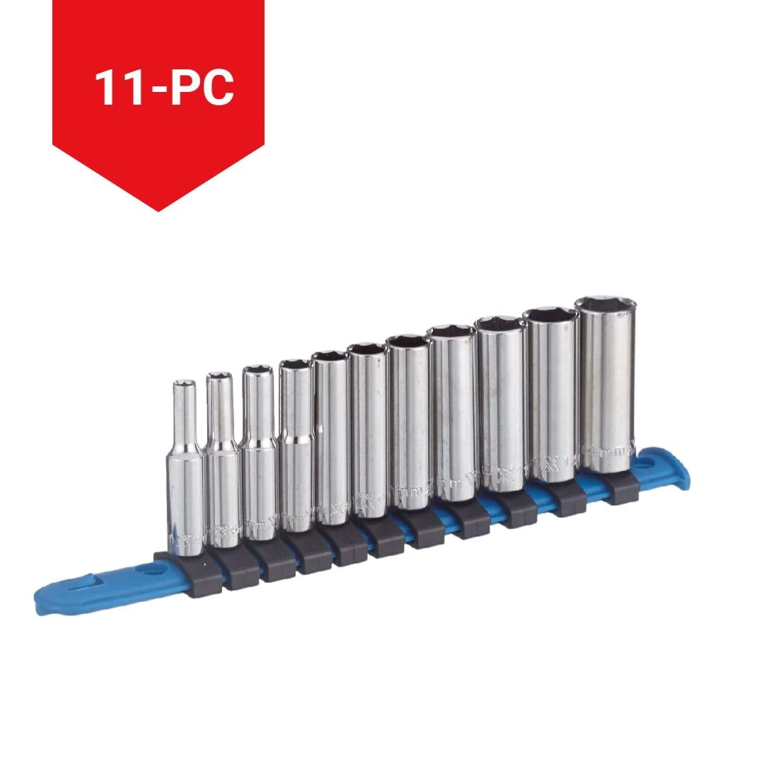 1/4-in Drive Deep Socket Set 11-pc, CRV, Nickel-Chrome Plating