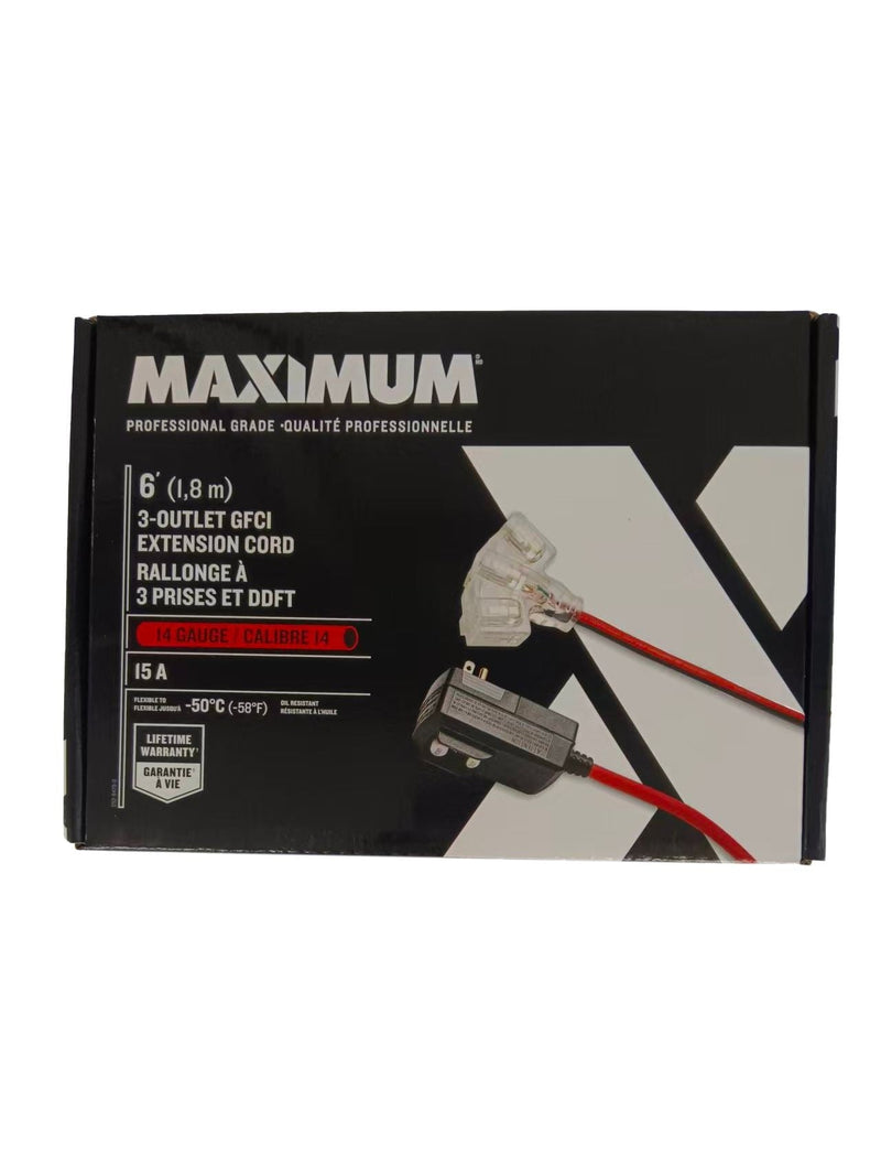 6-ft 14/3 Outdoor GFCI Extension Cord with 3 Grounded Outlets, Lighted End, Block/Red V2062